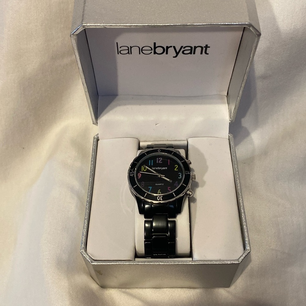 Black Metal Watch with Colorful Numbers